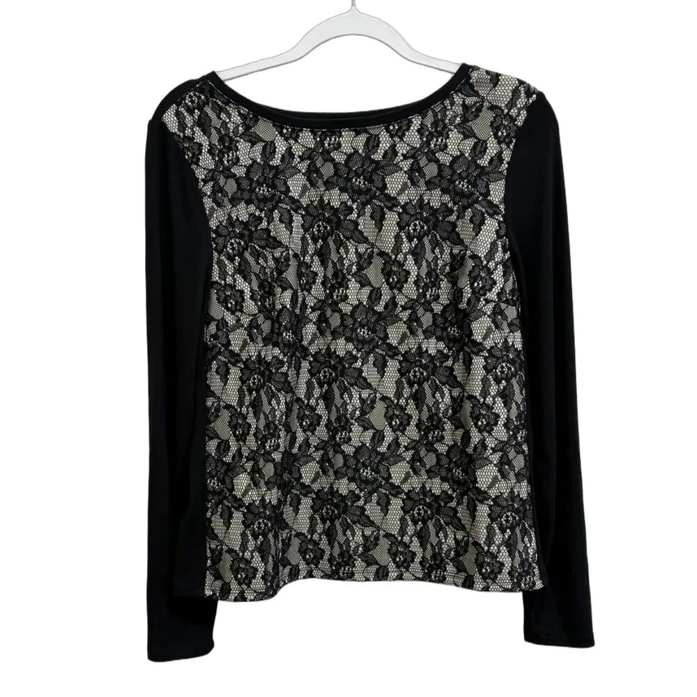Black Lace Front Long Sleeve Top Contrast Jersey